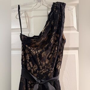 Betsy & Adam Black Lace One Shoulder Dress